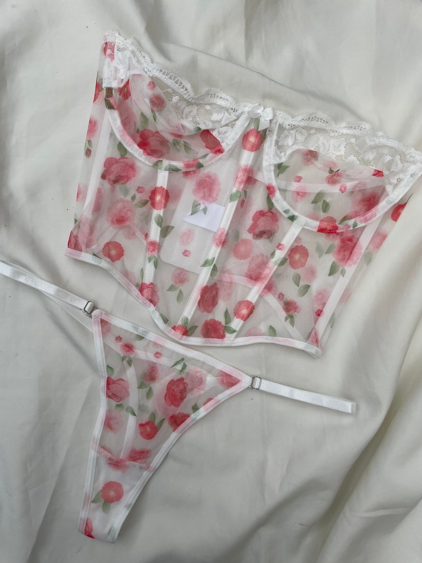 Set bustier flores rojas