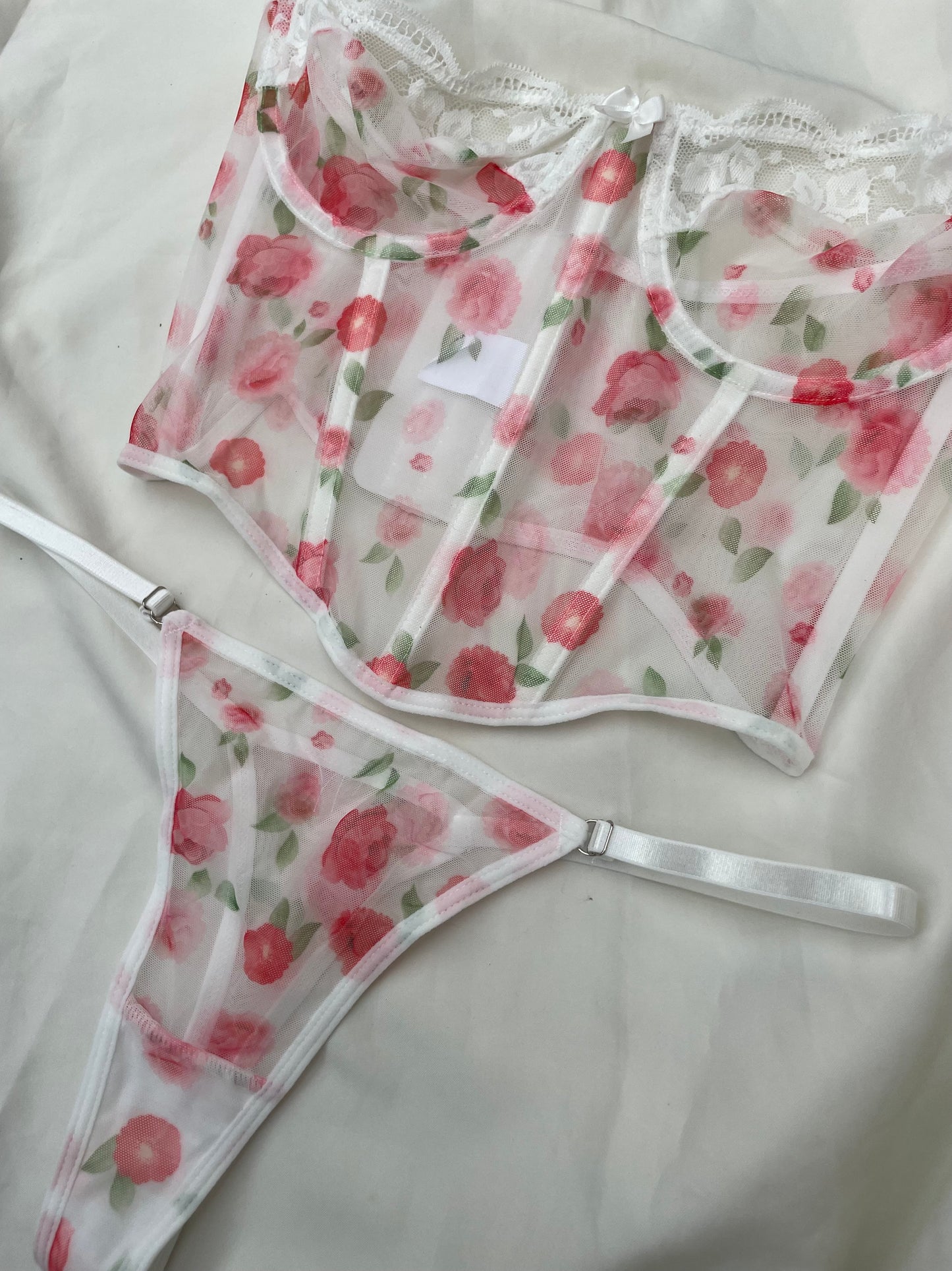 Set bustier flores rojas